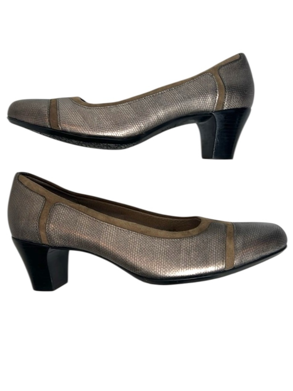 NWOB Munro Pewter Leather Suede Block Heel Pumps Comfort Shoes Size 6M